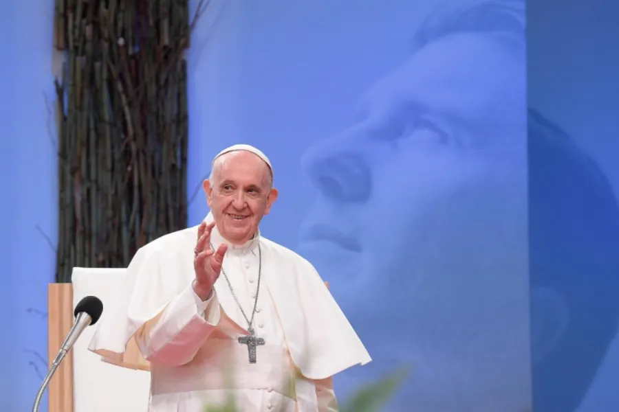 Pope Francis addresses young people at Lokomotiva Stadium in Košice, Slovakia, Sept. 14, 2021.?w=200&h=150